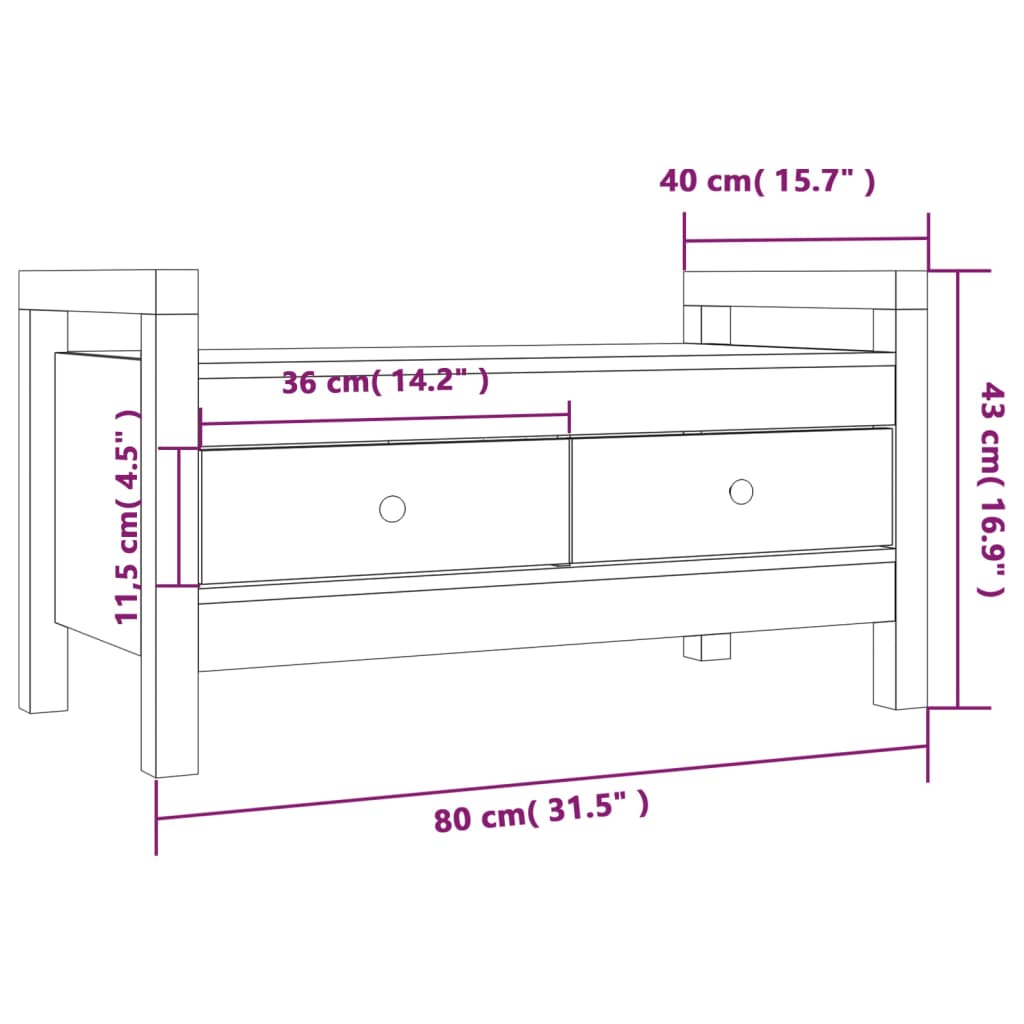 Halbankje 80X40X43 Cm Massief Grenenhout Honingbruin