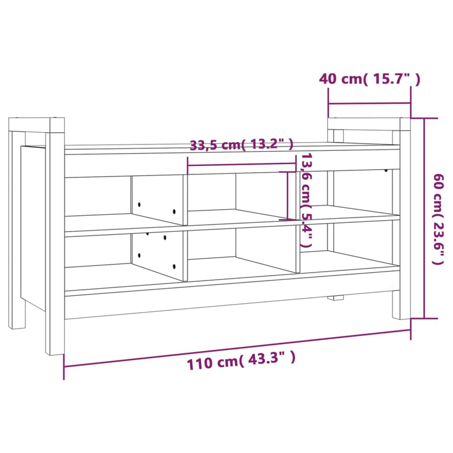 Halbankje 110X40X60 Cm Massief Grenenhout Zwart