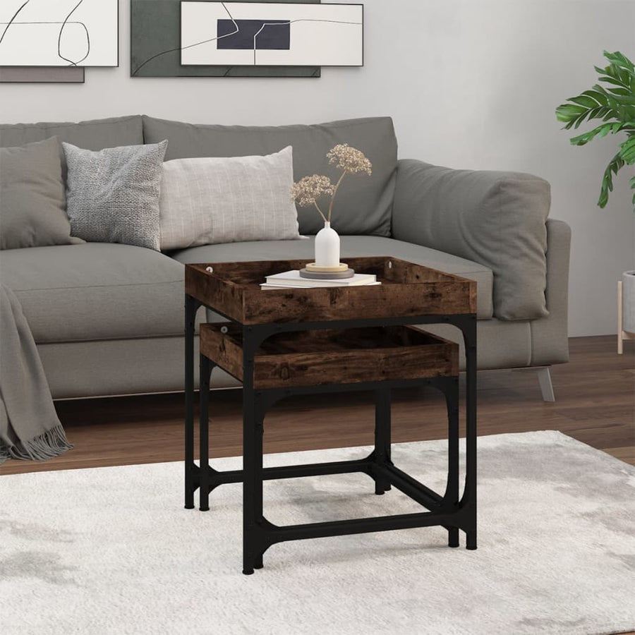 Bijzettafels 2 St Bewerkt Hout Kleurig Gerookt eiken