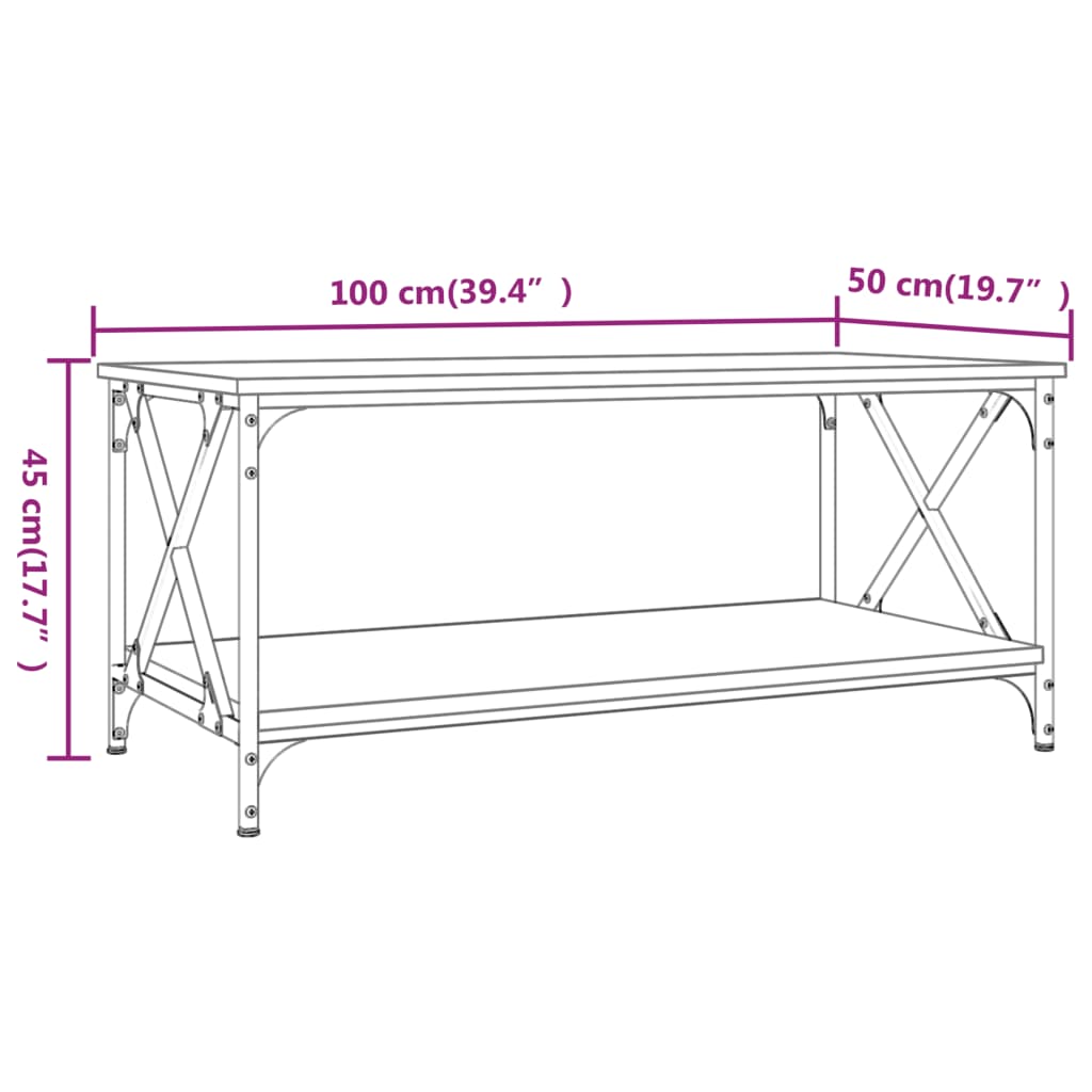 Salontafel Bewerkt Hout En Ijzer 100 x 50 x 45 cm Zwart