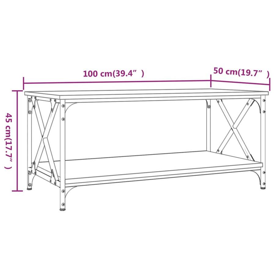 Salontafel Bewerkt Hout En Ijzer 100 x 50 x 45 cm Zwart