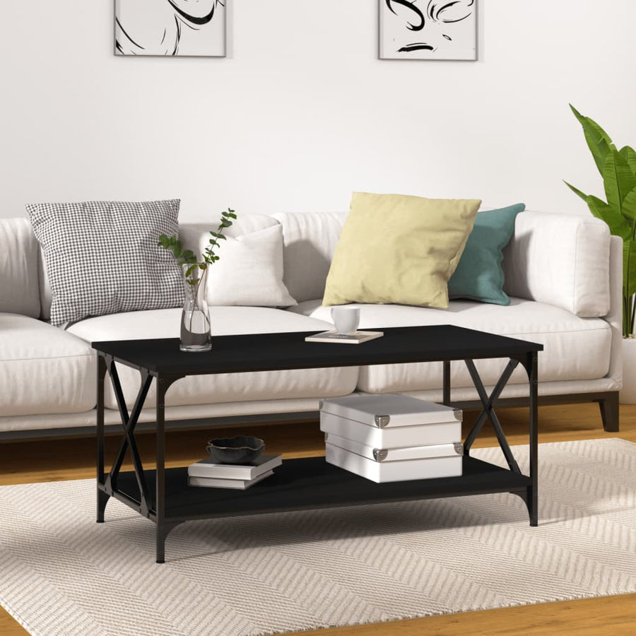 Salontafel Bewerkt Hout En Ijzer 100 x 50 x 45 cm Zwart