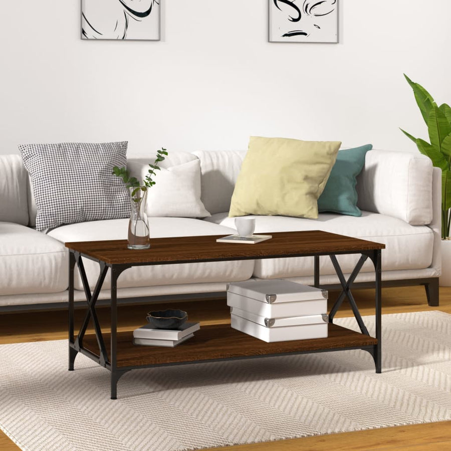 Salontafel 100x50x45 cm bewerkt hout en ijzer bruineikenkleur