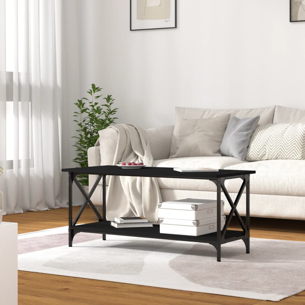 Salontafel 100x45x45 cm bewerkt hout en ijzer zwart