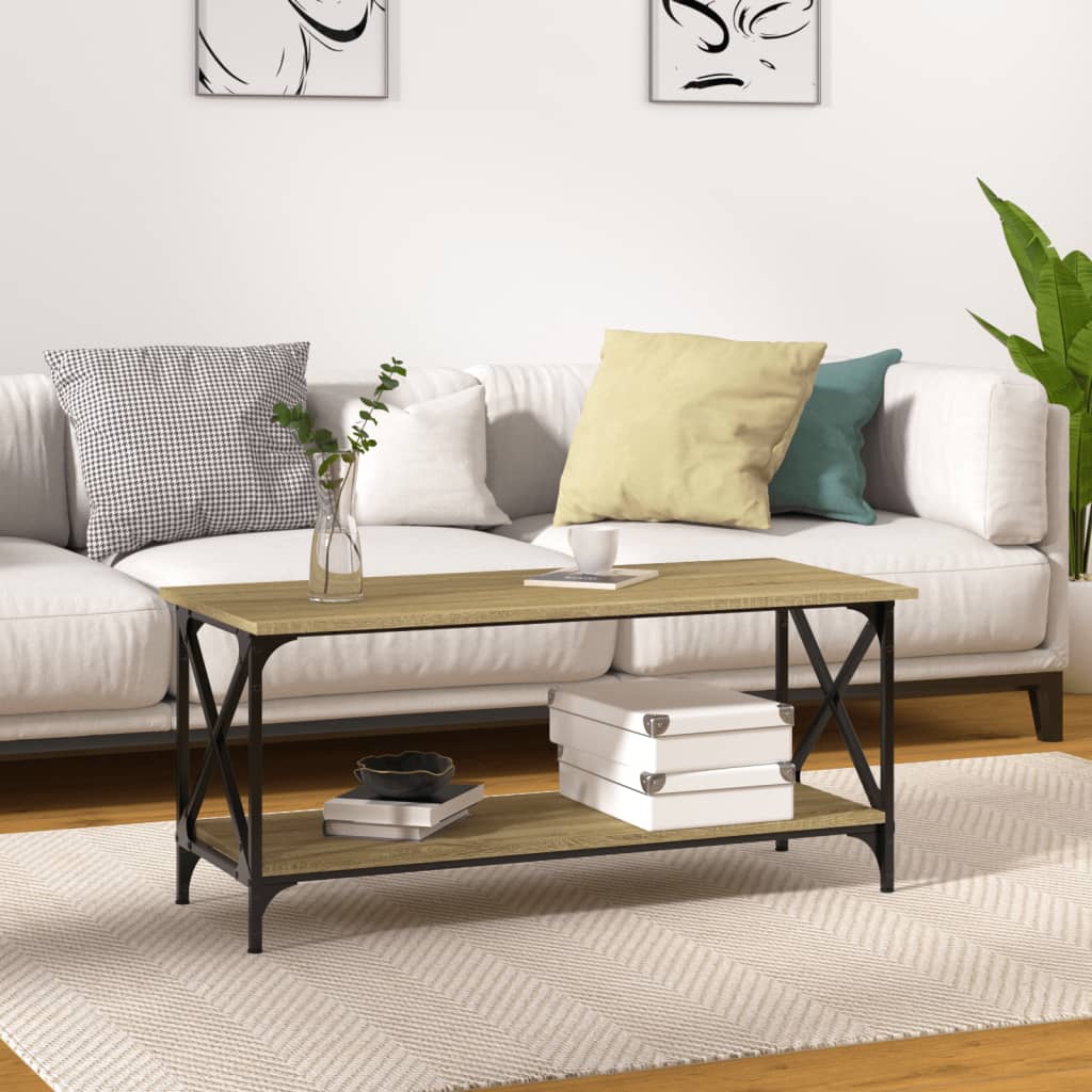 Salontafel 100x45x45 cm bewerkt hout en ijzer zwart