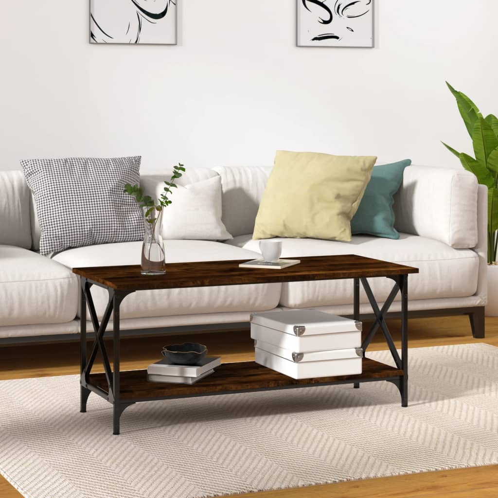 Salontafel 100x45x45 cm bewerkt hout en ijzer gerookt eiken