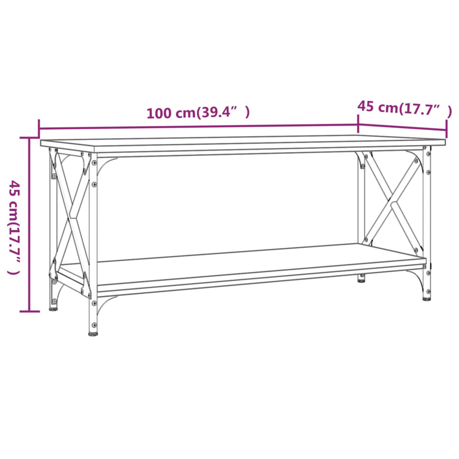 Salontafel Bewerkt Hout En Ijzer 100 x 45 x 45 cm Grijs sonoma