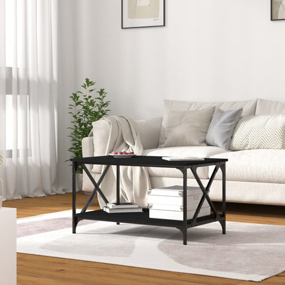 Salontafel Bewerkt Hout En Ijzer 80 x 50 x 45 cm Zwart