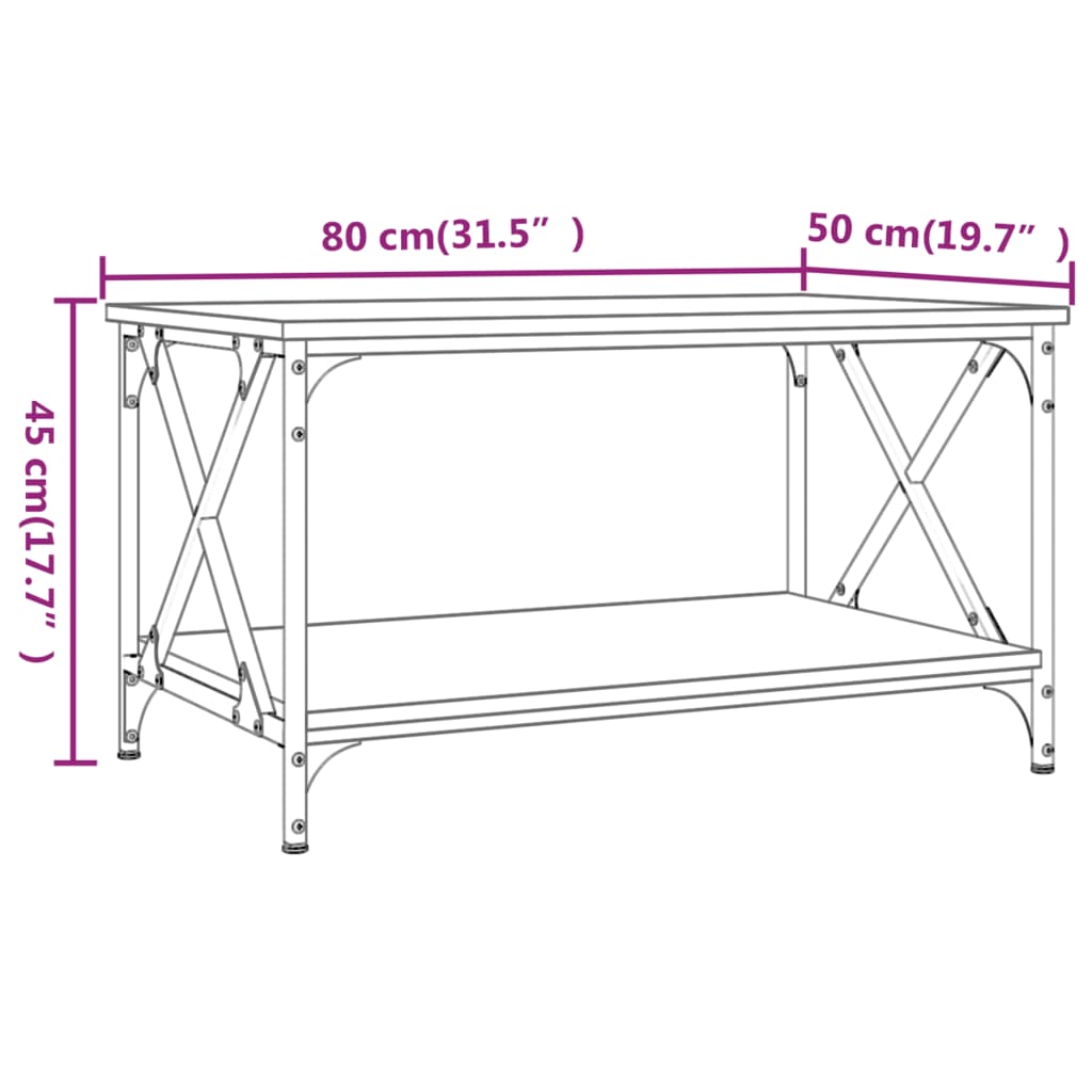 Salontafel Bewerkt Hout En Ijzer 80 x 50 x 45 cm Zwart