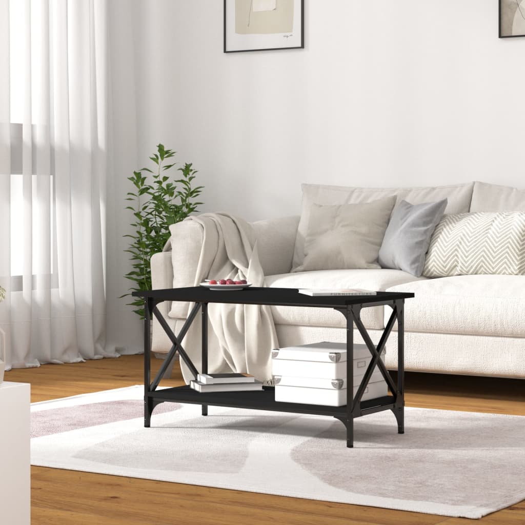 Salontafel 80x45x45 cm bewerkt hout en ijzer zwart