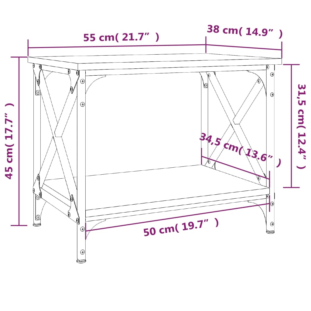 Bijzettafel 55X38X45 Cm Bewerkt Hout Eikenkleurig Grijs sonoma
