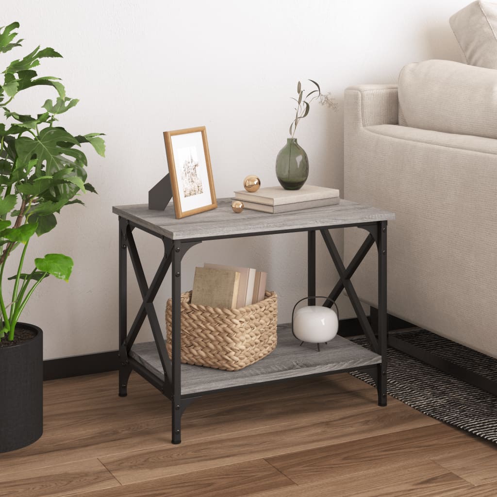Bijzettafel 55X38X45 Cm Bewerkt Hout Eikenkleurig Grijs sonoma
