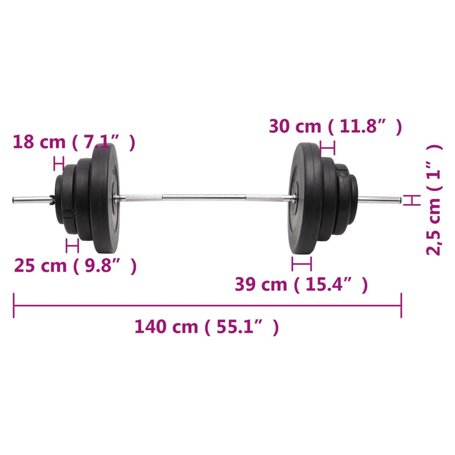 Halter Met Gewichten 60 Kg 2x 7.5 kg + 2x 5 kg + 2x 1.25 kg + 2x 15 kg