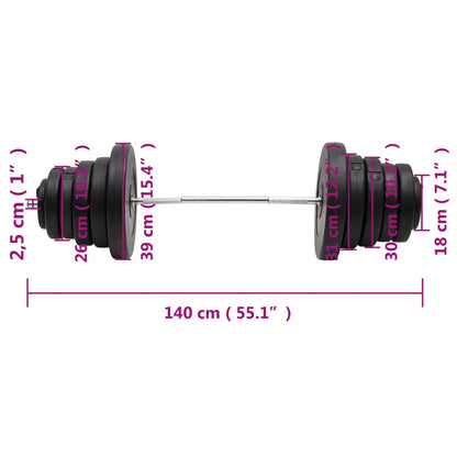 Halter Met Gewichten 90 Kg 2x 7.5 kg + 4x 5 kg + 2x 1.25 kg + 2x 15 kg