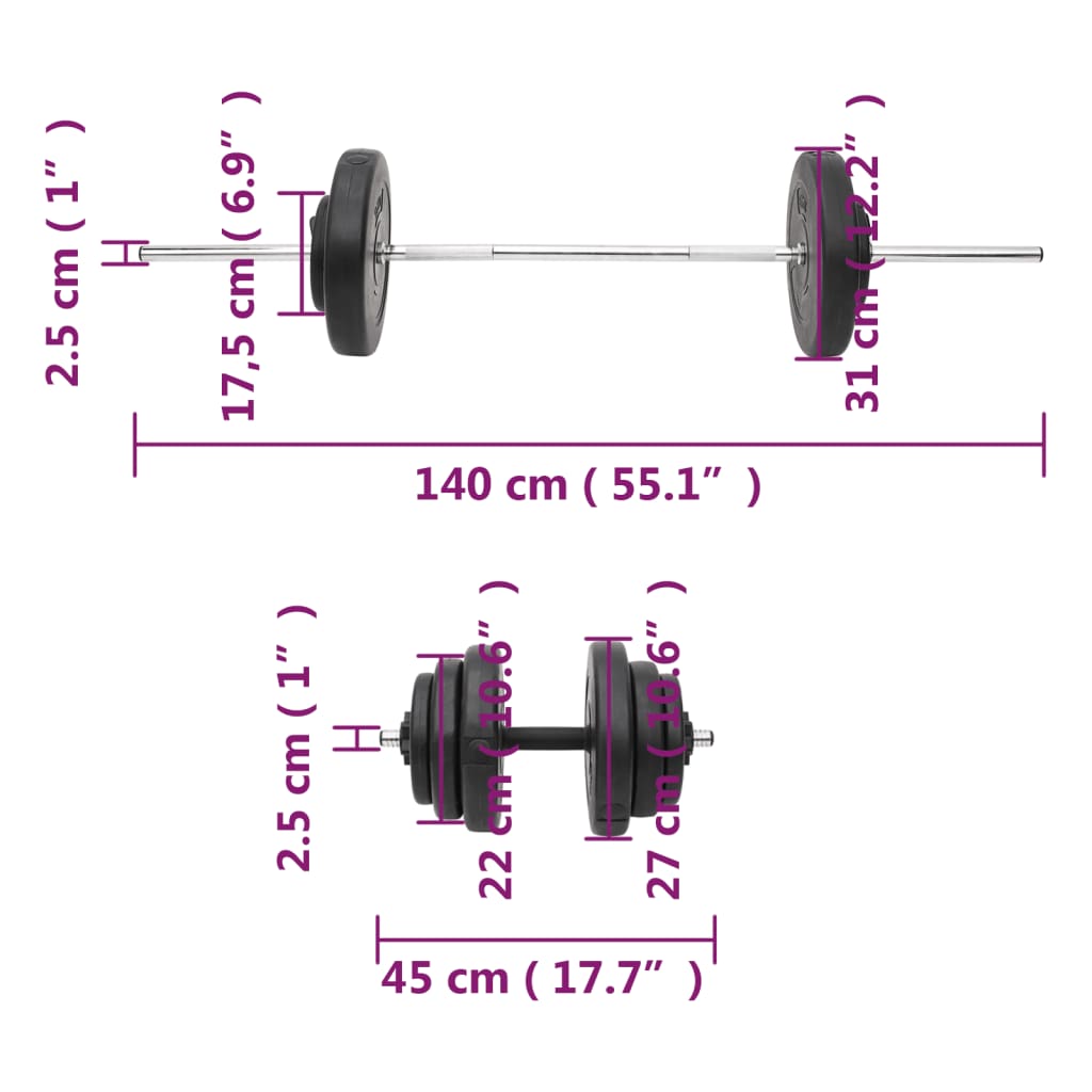 Halterset Met Gewichten 60 Kg 2 x 10 kg + 4 x 5 kg + 6 x 1.25 kg + 4 x 2.5 kg