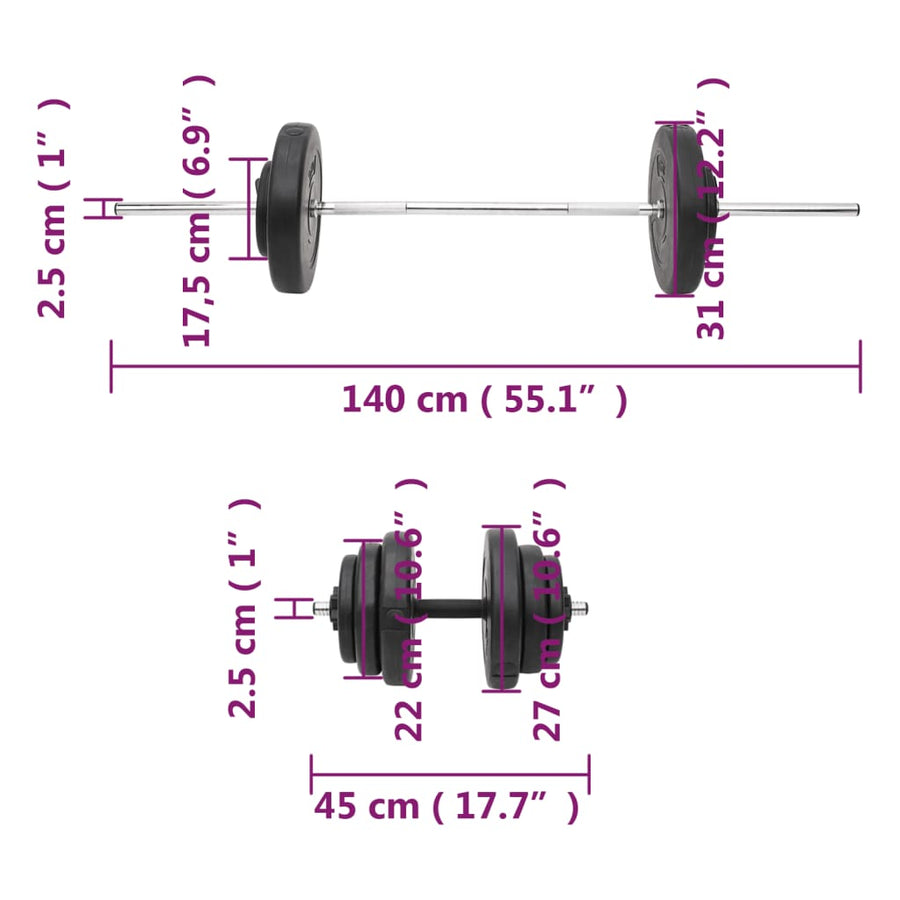 Halterset Met Gewichten 60 Kg 2 x 10 kg + 4 x 5 kg + 6 x 1.25 kg + 4 x 2.5 kg