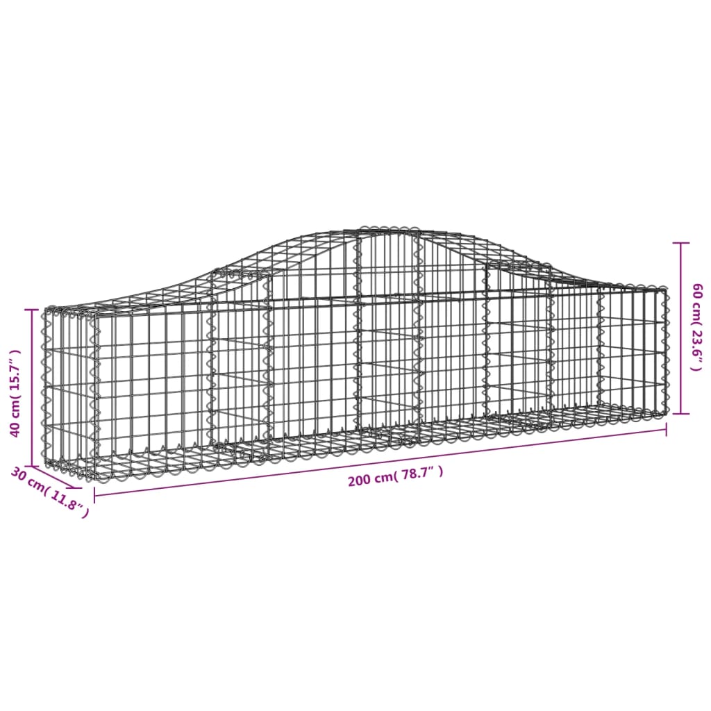 Schanskorven 2 st gewelfd 200x30x40/60 cm gegalvaniseerd ijzer 2 200 x 30 x 40/60 cm
