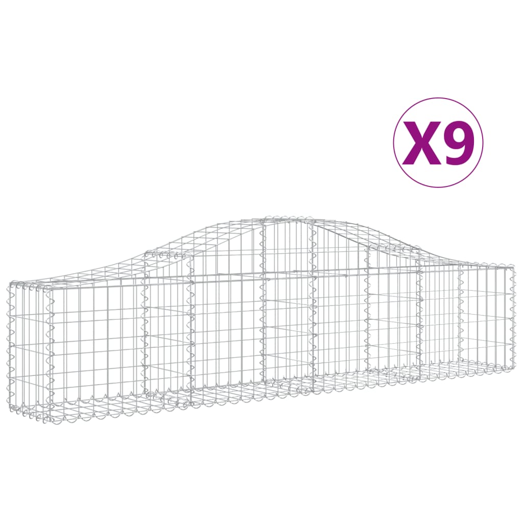Schanskorven 9 st gewelfd 200x30x40/60 cm gegalvaniseerd ijzer 9 200 x 30 x 40/60 cm