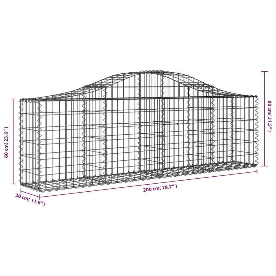 Schanskorven 2 st gewelfd 200x30x60/80 cm gegalvaniseerd ijzer 2 200 x 30 x 60/80 cm
