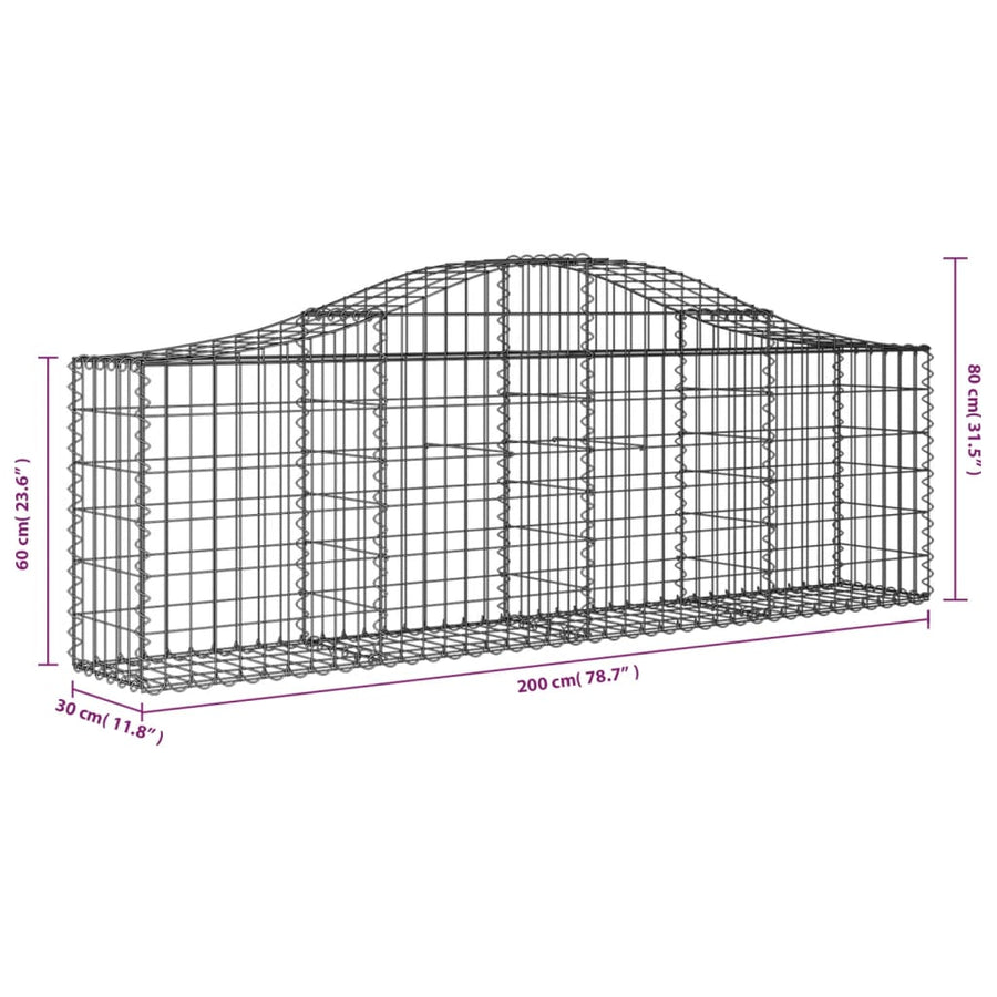 Schanskorven 8 st gewelfd 200x30x60/80 cm gegalvaniseerd ijzer 8 200 x 30 x 60/80 cm