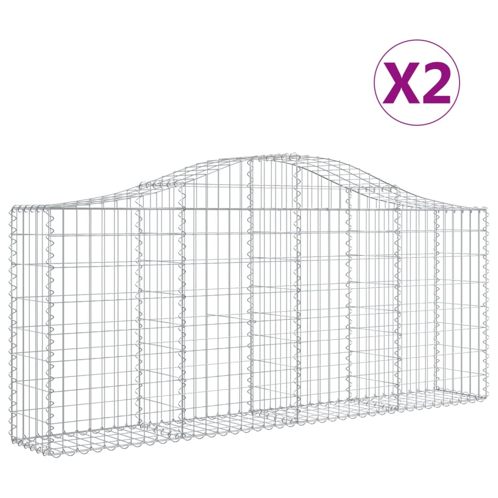 Schanskorven 2 st gewelfd 200x30x80/100 cm gegalvaniseerd ijzer 2 200 x 30 x 80/100 cm