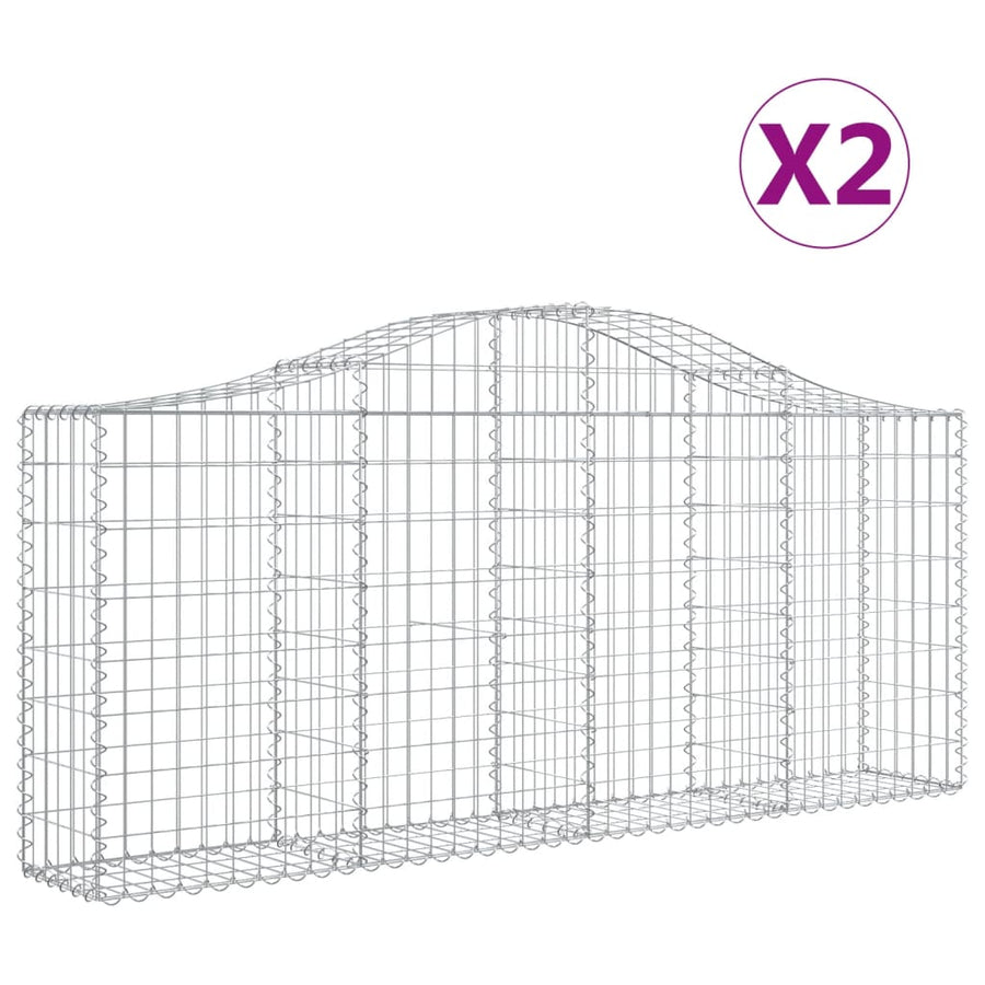 Schanskorven 2 st gewelfd 200x30x80/100 cm gegalvaniseerd ijzer 2 200 x 30 x 80/100 cm