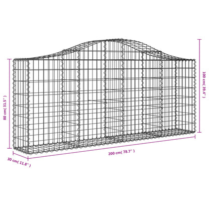 Schanskorven 2 st gewelfd 200x30x80/100 cm gegalvaniseerd ijzer 2 200 x 30 x 80/100 cm