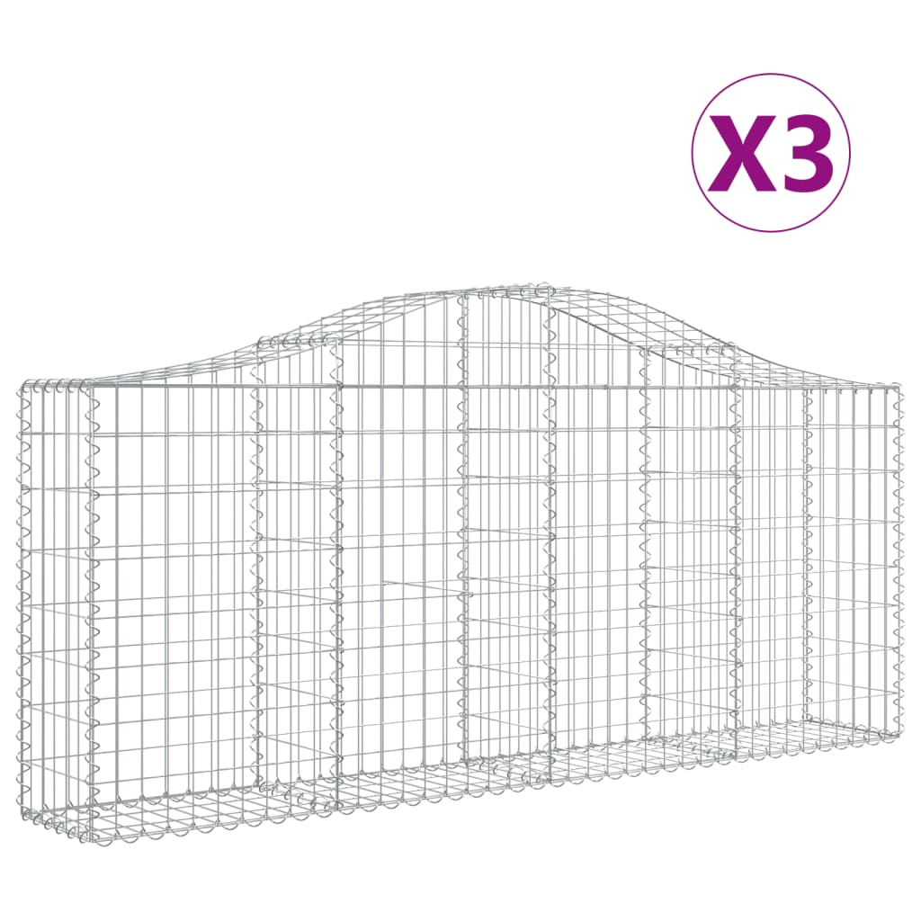 Schanskorven 3 st gewelfd 200x30x80/100 cm gegalvaniseerd ijzer 3 200 x 30 x 80/100 cm