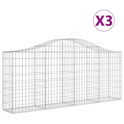 Schanskorven 3 st gewelfd 200x30x80/100 cm gegalvaniseerd ijzer 3 200 x 30 x 80/100 cm