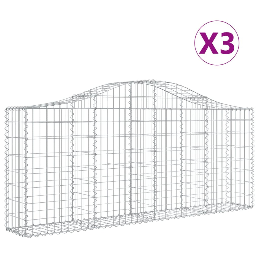 Schanskorven 3 st gewelfd 200x30x80/100 cm gegalvaniseerd ijzer 3 200 x 30 x 80/100 cm