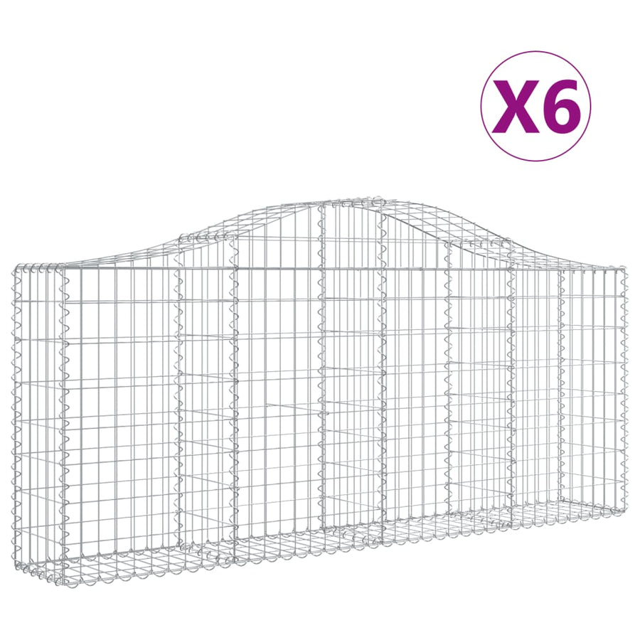 Schanskorven 6 st gewelfd 200x30x80/100 cm gegalvaniseerd ijzer 6 200 x 30 x 80/100 cm