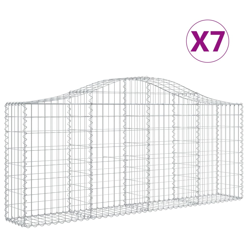 Schanskorven 7 st gewelfd 200x30x80/100 cm gegalvaniseerd ijzer 7 200 x 30 x 80/100 cm