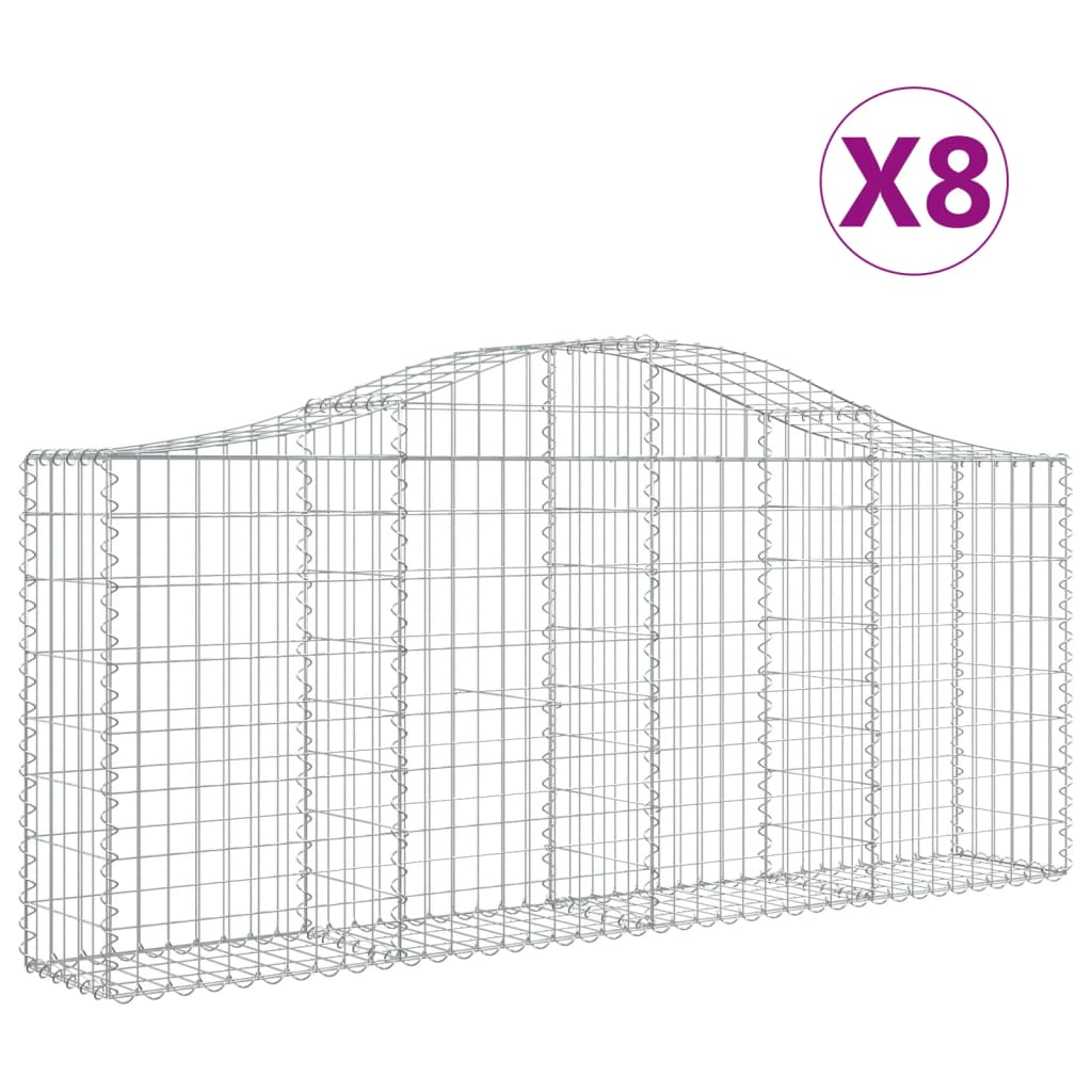 Schanskorven 8 st gewelfd 200x30x80/100 cm gegalvaniseerd ijzer 8 200 x 30 x 80/100 cm