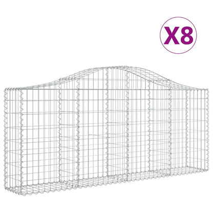 Schanskorven 8 st gewelfd 200x30x80/100 cm gegalvaniseerd ijzer 8 200 x 30 x 80/100 cm