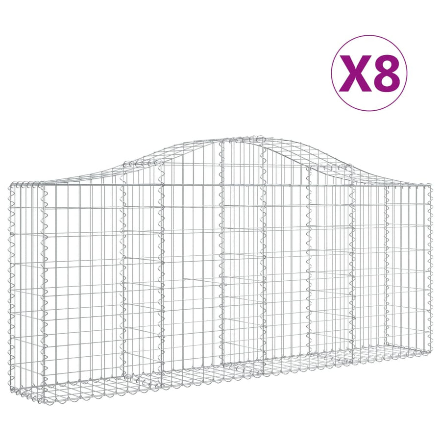 Schanskorven 8 st gewelfd 200x30x80/100 cm gegalvaniseerd ijzer 8 200 x 30 x 80/100 cm