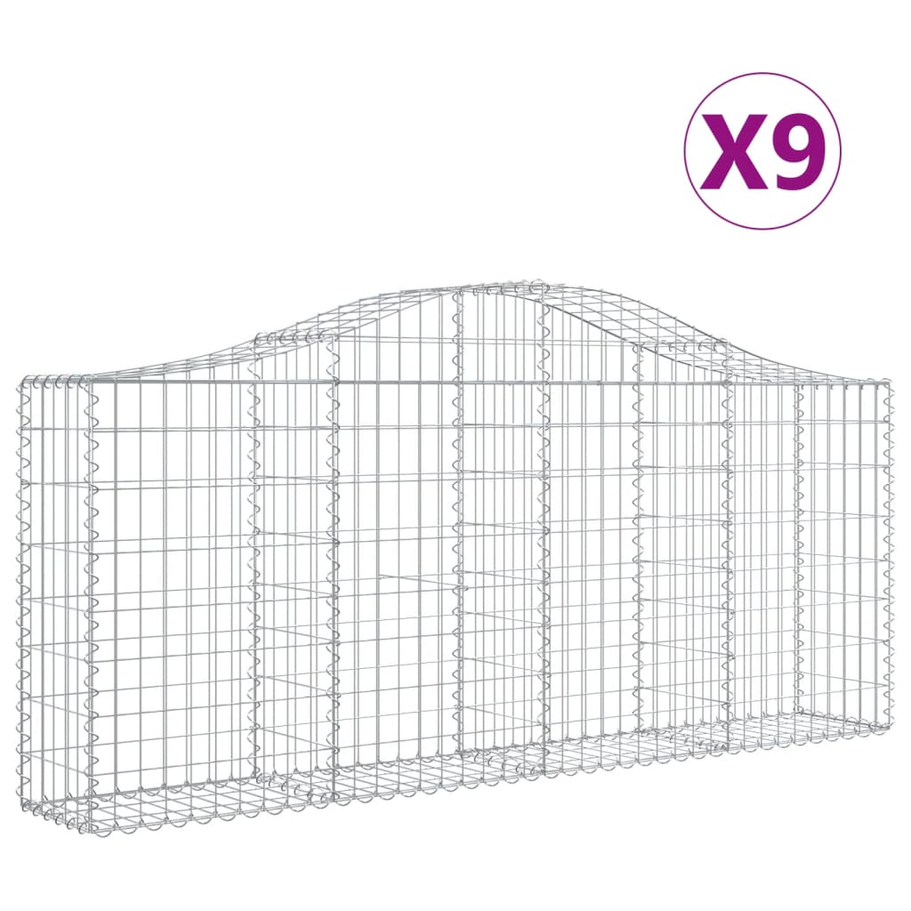 Schanskorven 9 st gewelfd 200x30x80/100 cm gegalvaniseerd ijzer 9 200 x 30 x 80/100 cm