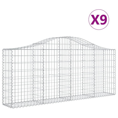 Schanskorven 9 st gewelfd 200x30x80/100 cm gegalvaniseerd ijzer 9 200 x 30 x 80/100 cm