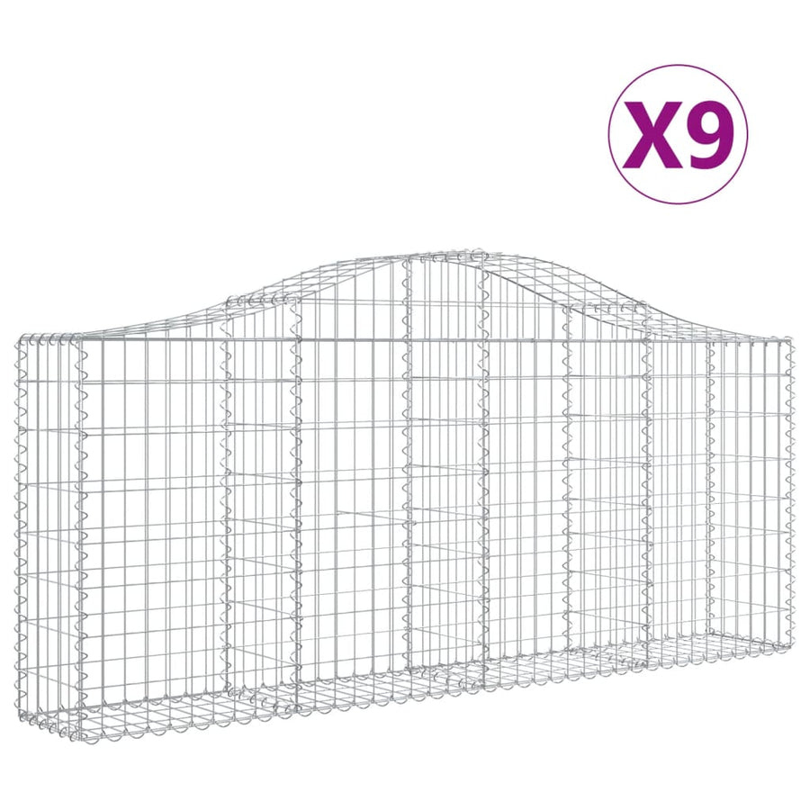 Schanskorven 9 st gewelfd 200x30x80/100 cm gegalvaniseerd ijzer 9 200 x 30 x 80/100 cm