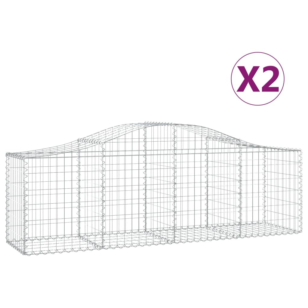 Schanskorven 2 st gewelfd 200x50x60/80 cm gegalvaniseerd ijzer 2 200 x 50 x 60/80 cm