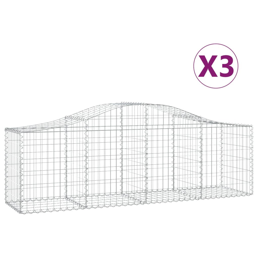 Schanskorven 3 st gewelfd 200x50x60/80 cm gegalvaniseerd ijzer 3 200 x 50 x 60/80 cm