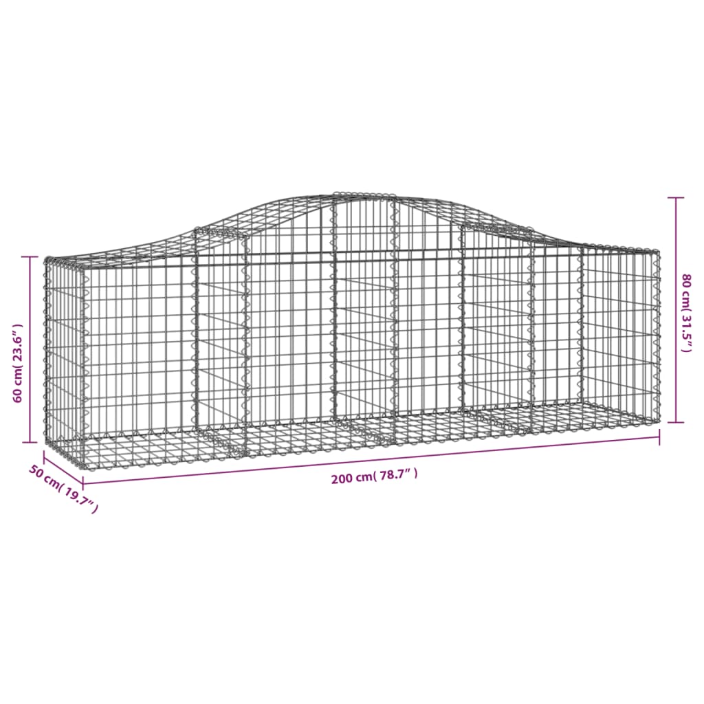 Schanskorven 3 st gewelfd 200x50x60/80 cm gegalvaniseerd ijzer 3 200 x 50 x 60/80 cm