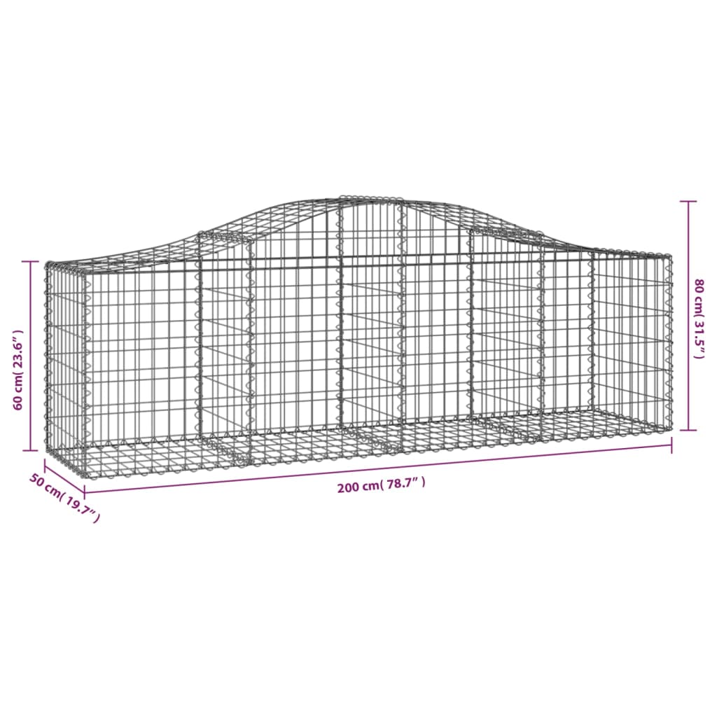 Schanskorven 9 st gewelfd 200x50x60/80 cm gegalvaniseerd ijzer 9 200 x 50 x 60/80 cm