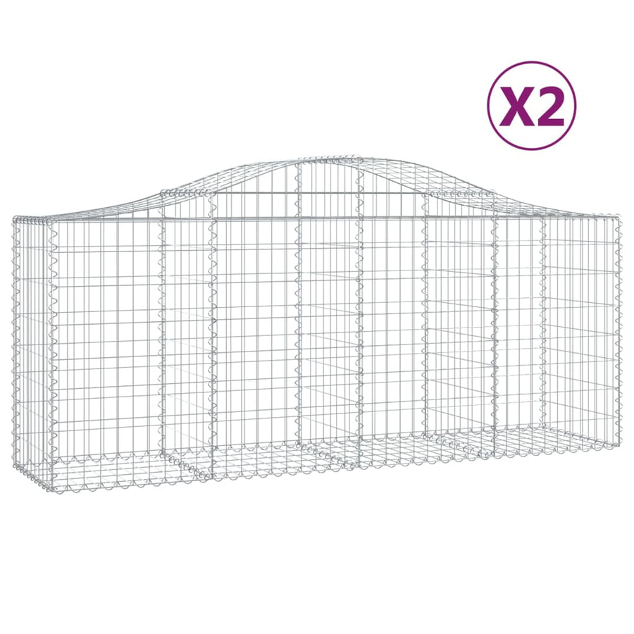 Schanskorven 2 st gewelfd 200x50x80/100 cm gegalvaniseerd ijzer 2 200 x 50 x 80/100 cm