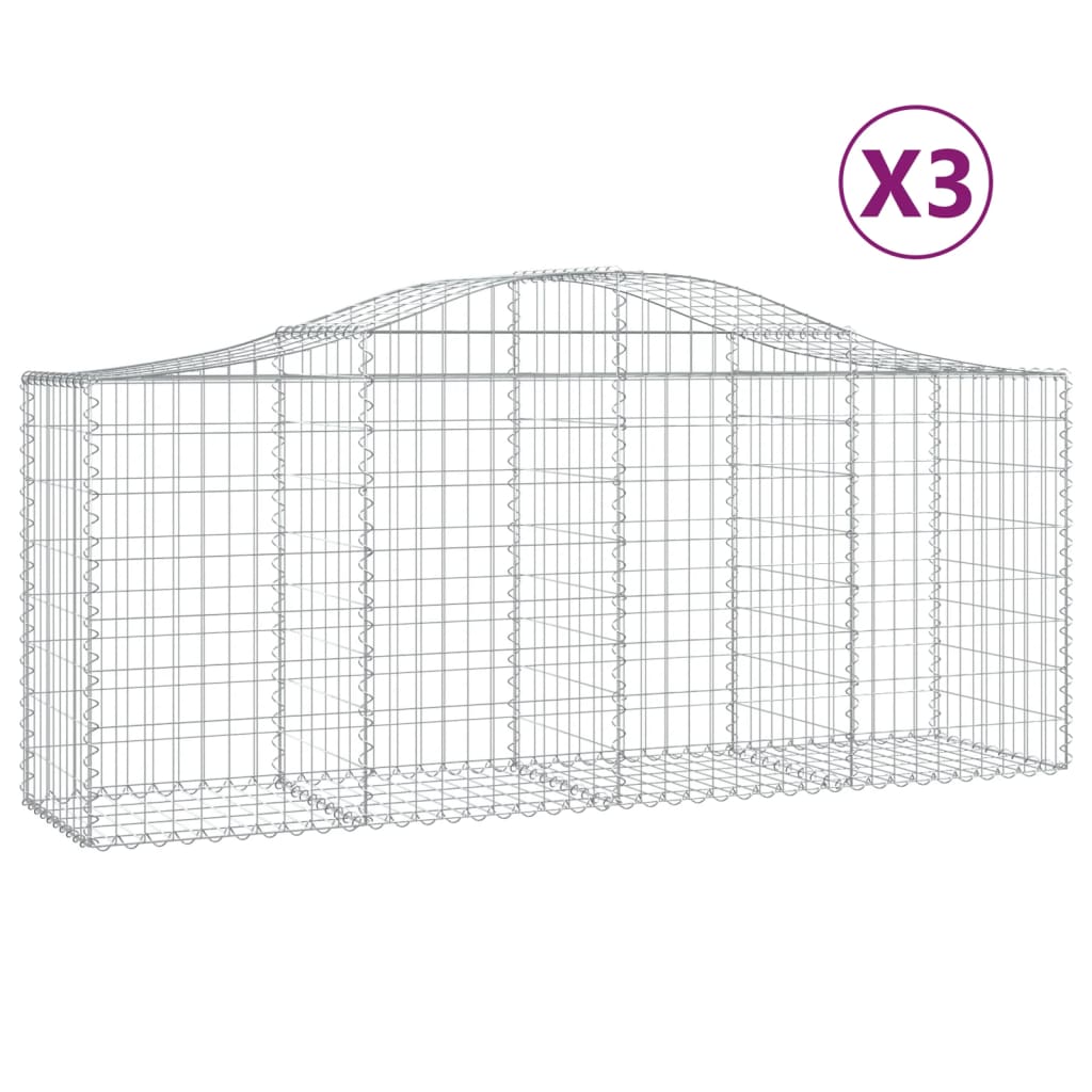 Schanskorven 3 st gewelfd 200x50x80/100 cm gegalvaniseerd ijzer 3 200 x 50 x 80/100 cm