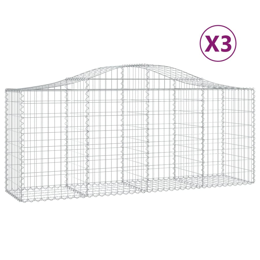 Schanskorven 3 st gewelfd 200x50x80/100 cm gegalvaniseerd ijzer 3 200 x 50 x 80/100 cm