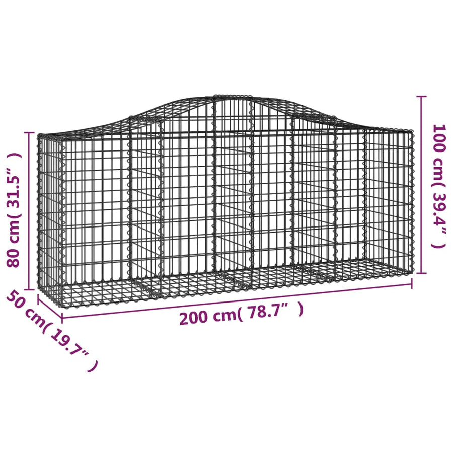 Schanskorven 7 st gewelfd 200x50x80/100 cm gegalvaniseerd ijzer 7 200 x 50 x 80/100 cm