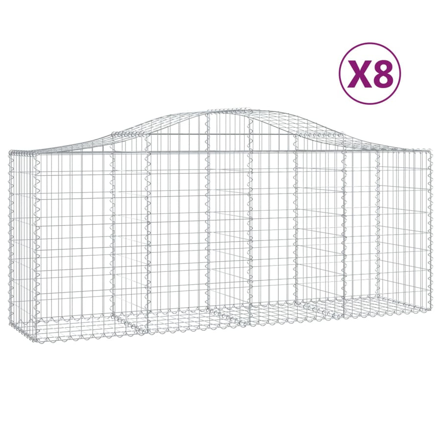 Schanskorven 8 st gewelfd 200x50x80/100 cm gegalvaniseerd ijzer 8 200 x 50 x 80/100 cm