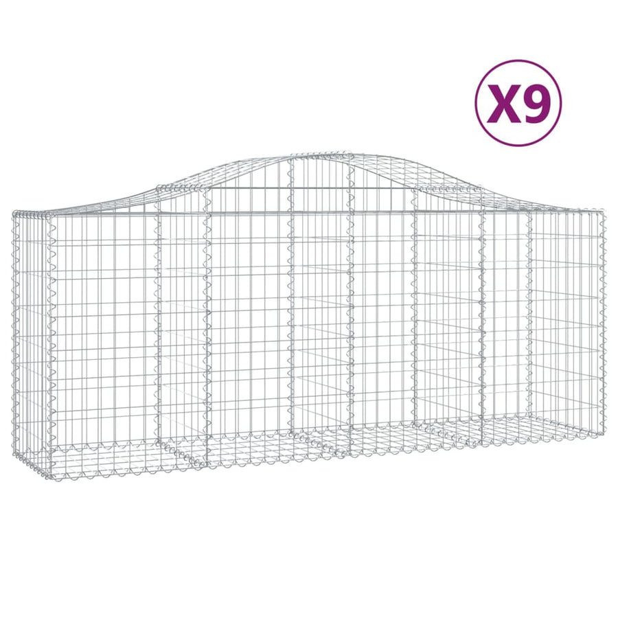 Schanskorven 9 st gewelfd 200x50x80/100 cm gegalvaniseerd ijzer 9 200 x 50 x 80/100 cm