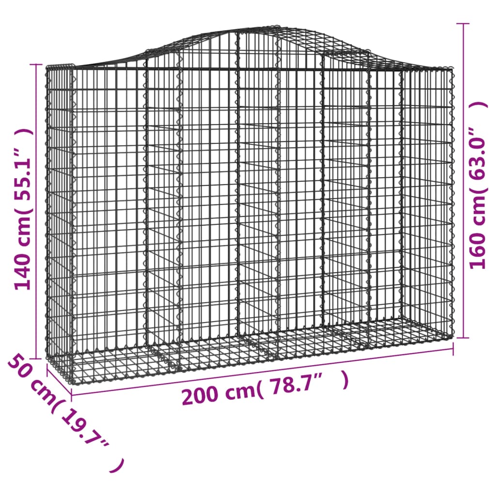 Schanskorven 2 st gewelfd 200x50x140/160 cm ijzer 2 200 x 50 x 140/160 cm