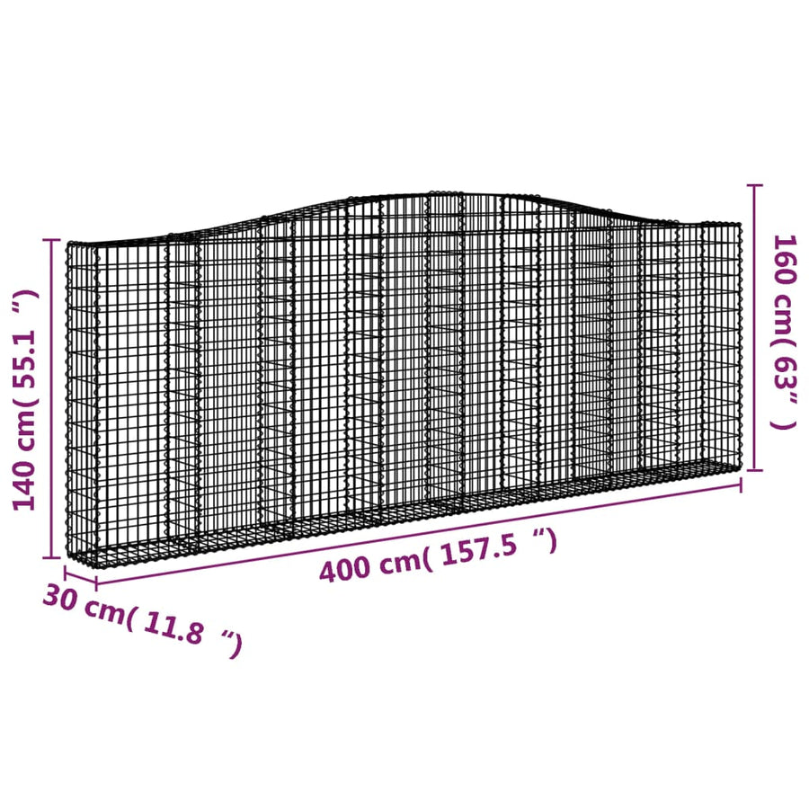 Schanskorven 2 st gewelfd 400x30x140/160 cm ijzer 2 400 x 30 x 140/160 cm